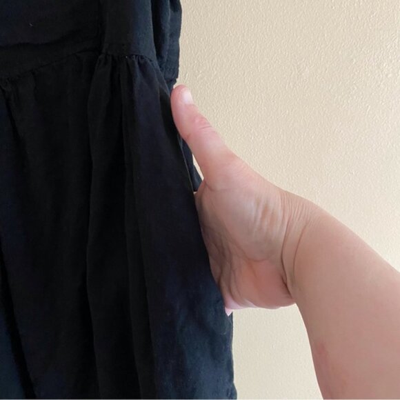 Aerie 2023 Love Of Linen Blend Mini Dress Woman Large Black Pockets Smocking - Picture 6 of 16